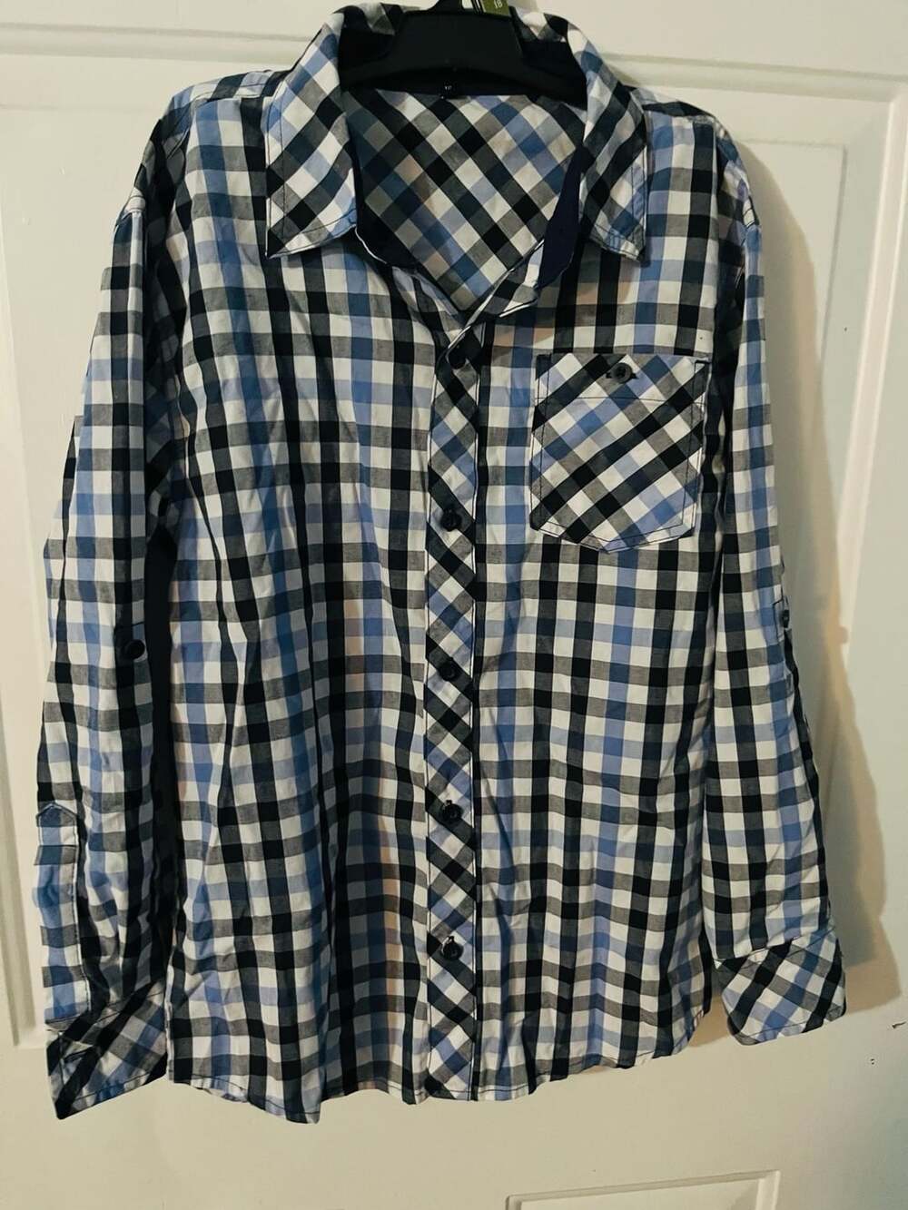 Faded Gear Blue Black Plaid Long Sleeve Button Up Shirt Size 12